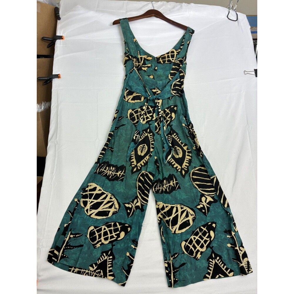 Vintage All That Jazz Jumpsuit Women Teal Black Abstract Print Wide Leg USA - Picture 3 of 9